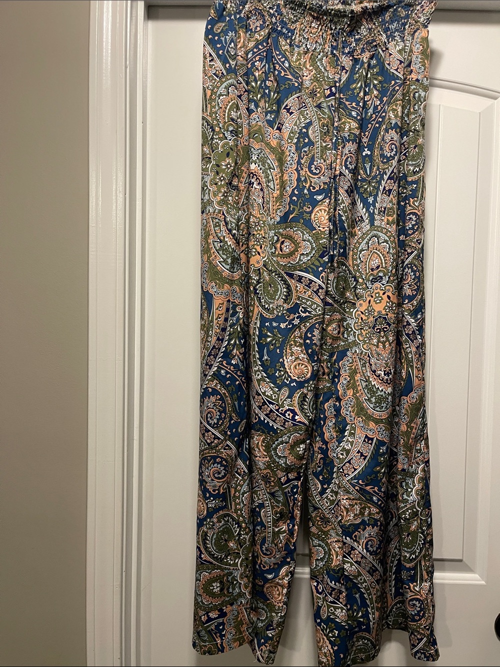 Wide Leg Paisley Print Pants in Blue and Green